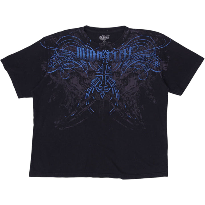 Y2K Mens MMA Elite Black Skulls Cross Tribal Cyber Grunge T-Shirt Size L