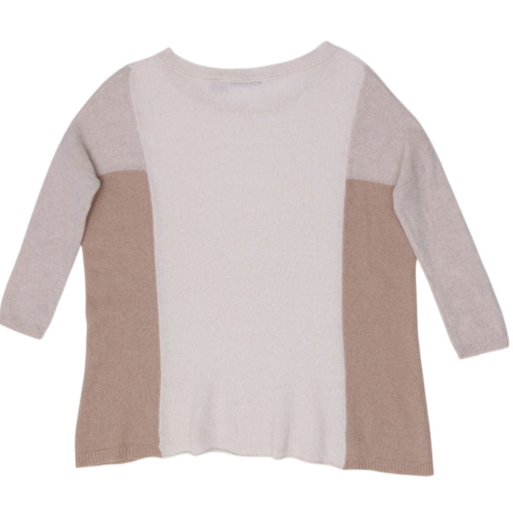 Ladies Olivia & Grace 100% Cashmere Colorblock Knit Sweater Beige Cream Size S