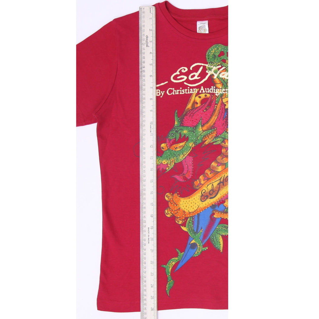 Y2K Mens Ed Hardy by Christian Audigier Dragon Graphic Rhinestone Made in USA S