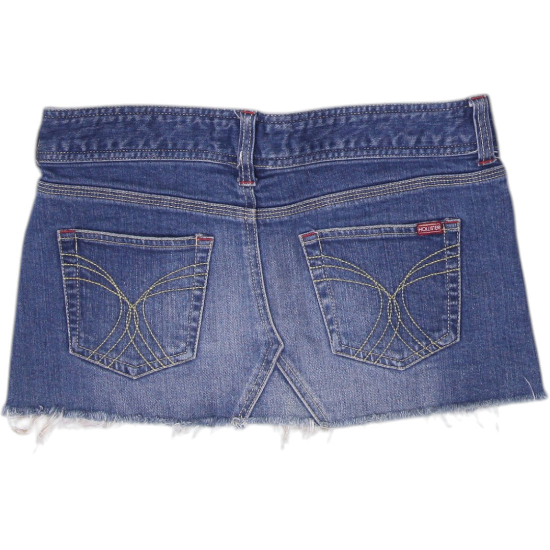 Y2K Ladies Frayed Hem Casual Denim Blue Mini Skirt Size 1 | Migration_Skirts - Side View | Fashion Rerun