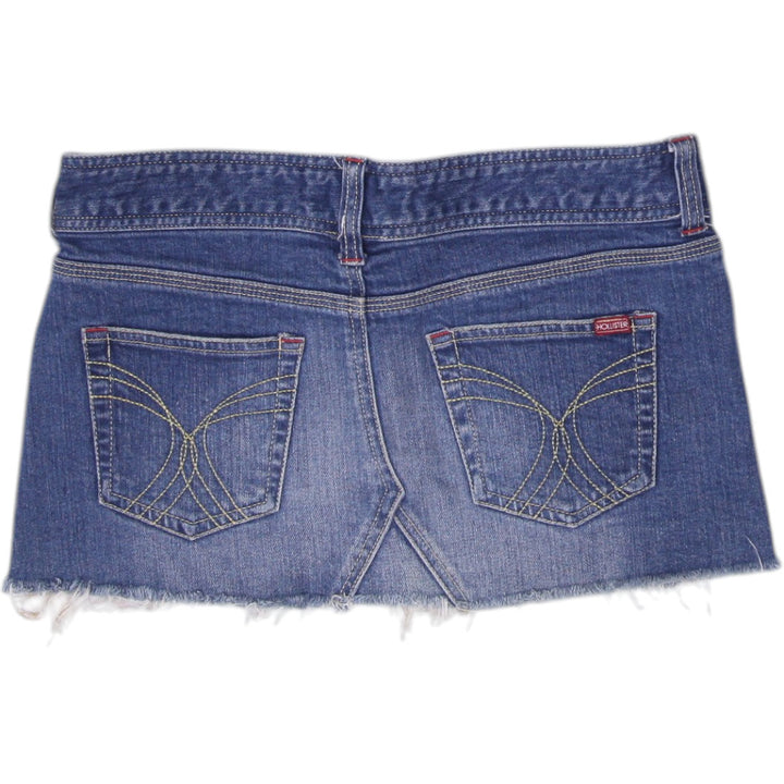 Y2K Ladies Frayed Hem Casual Denim Blue Mini Skirt Size 1 | Migration_Skirts - Side View | Fashion Rerun