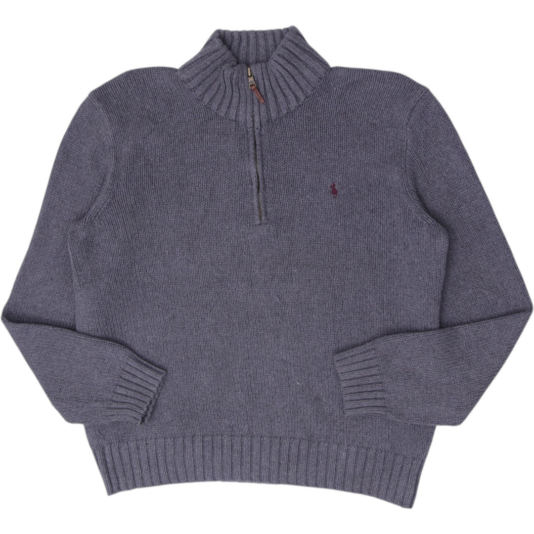 Mens Polo Ralph Lauren Quarter Zip Knit Sweater Gray Embroidered Pony