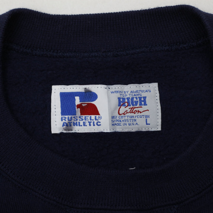 Vintage 80s Russell Athletic Sweatshirt Navy Graphic Print Made in USA Size L | Migration_Sweatshirts - Back | Fashion Rerun