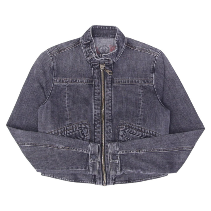 Ladies Gap Denim Trucker Jacket Washed Black Full Zip Classic