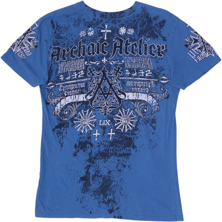 Y2K Mens Archaic by Affliction Phoenix Double Sided Atelier Blue Graphic T-Shirt