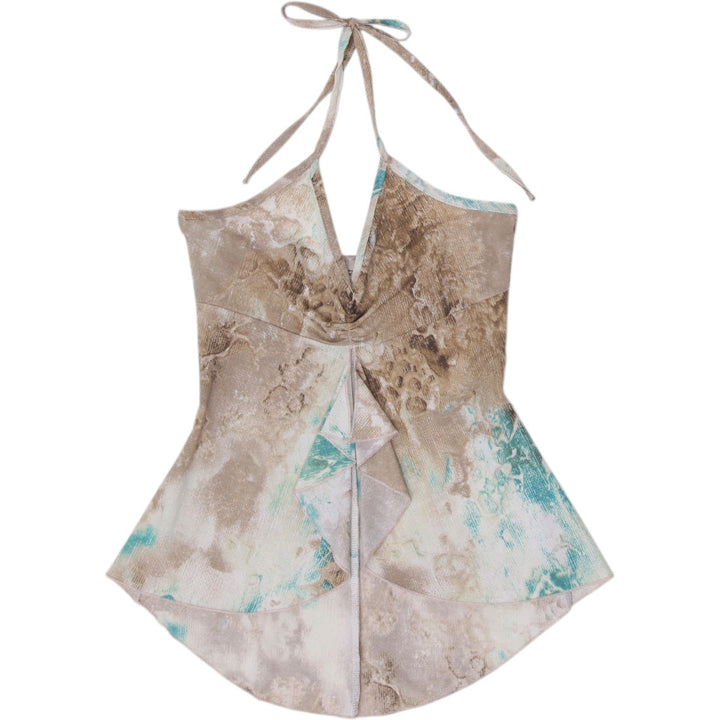 Y2K Ladies Asymmetric Ruffle Halter Top Size S