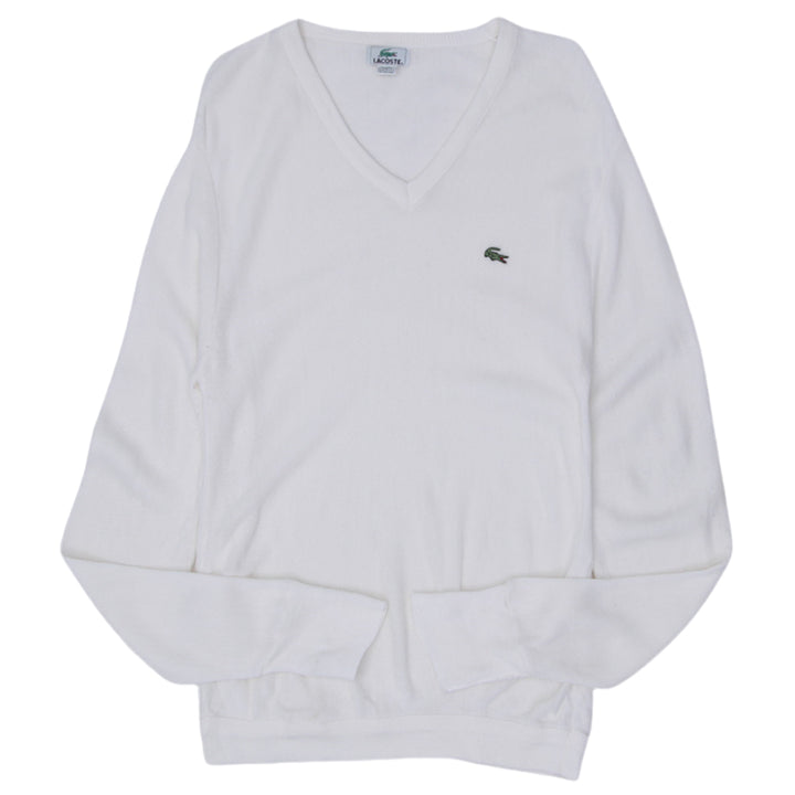 Vintage Lacoste V-Neck Sweater Made in USA Size L, White - Fashion Rerun Vintage Migration_Sweaters
