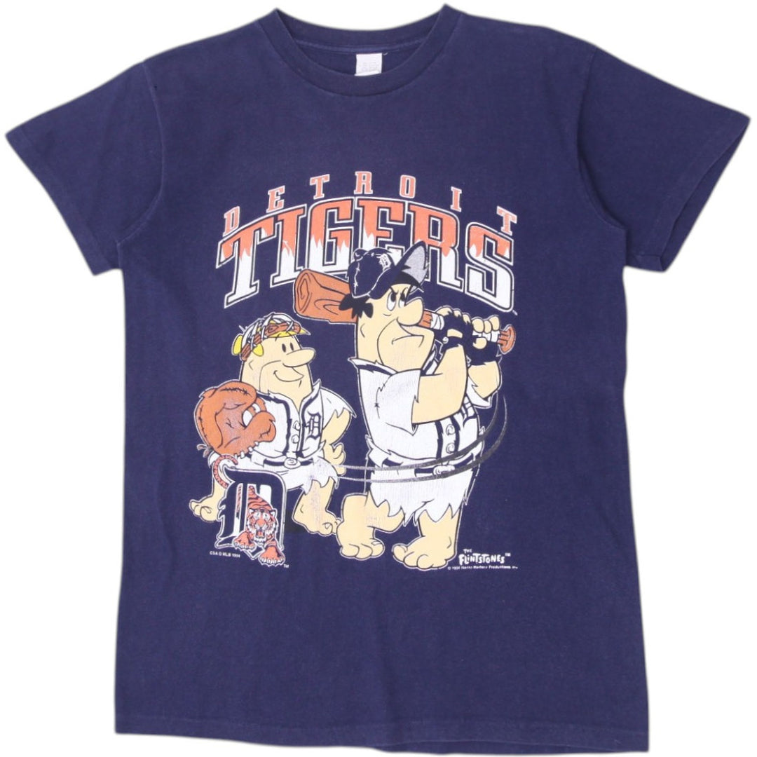 Vintage Youth Boys Detroit Tigers Navy Cartoon Graphic Flintstones T-Shirt Made In USA | Migration_T-Shirts | Fashion Rerun