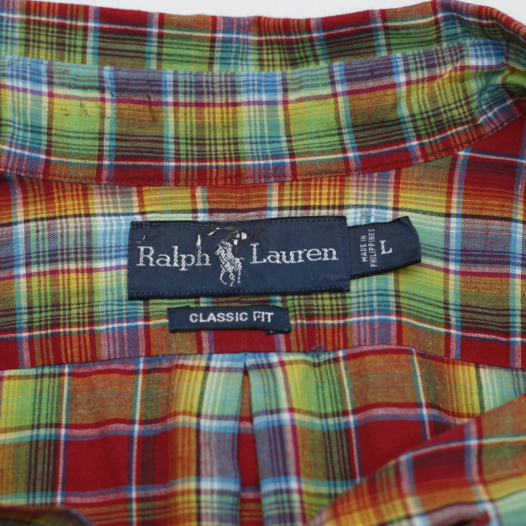 Mens Classic Fit Ralph Lauren Long Sleeve Button Down Plaid Shirt Size L