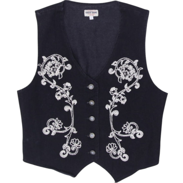 Ladies Guess Jeans Embroidered Floral Denim Vest