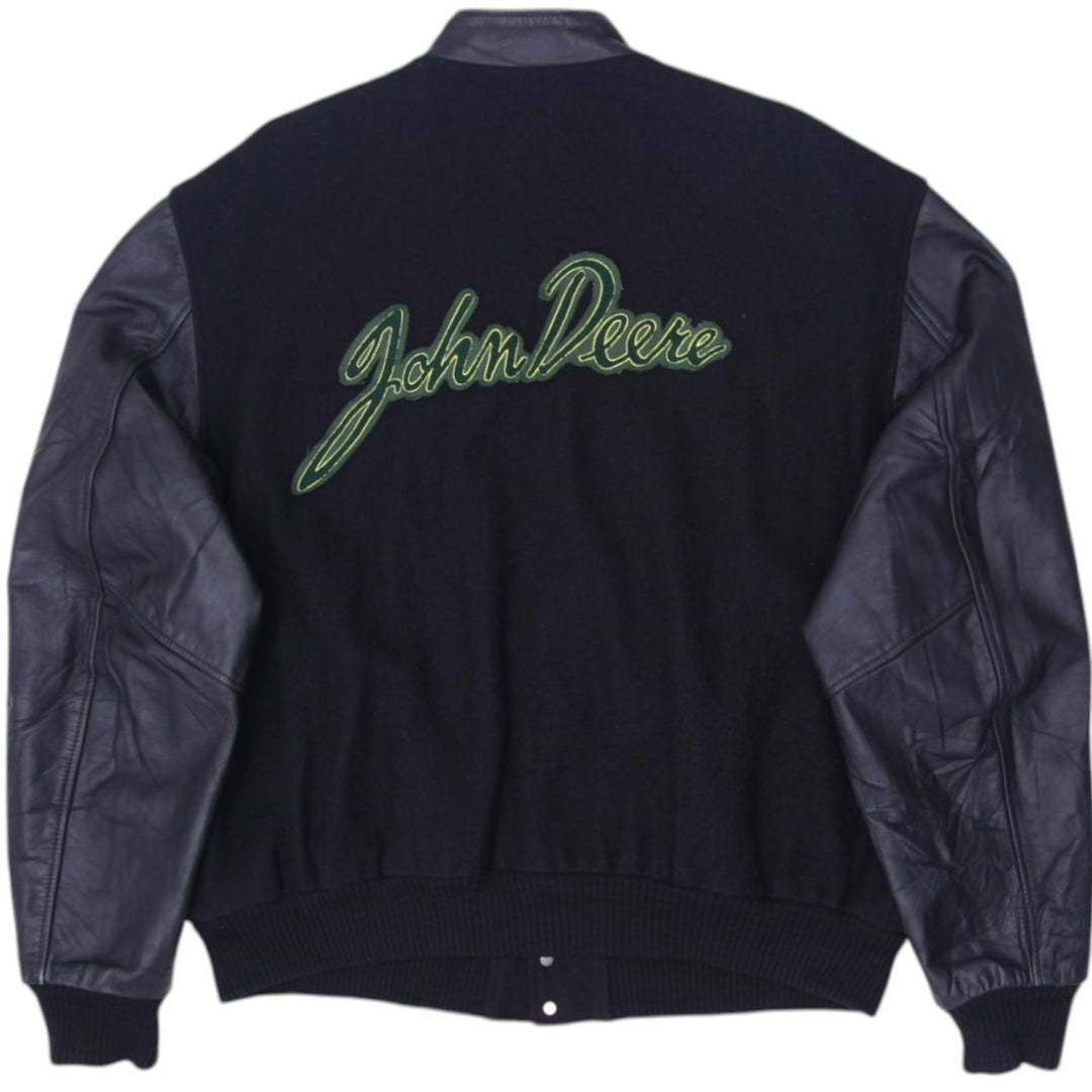 Vintage John Deere Varsity Wool Blend Leather Sleeve Jacket 2XL | Migration_Jackets - Side View | Fashion Rerun