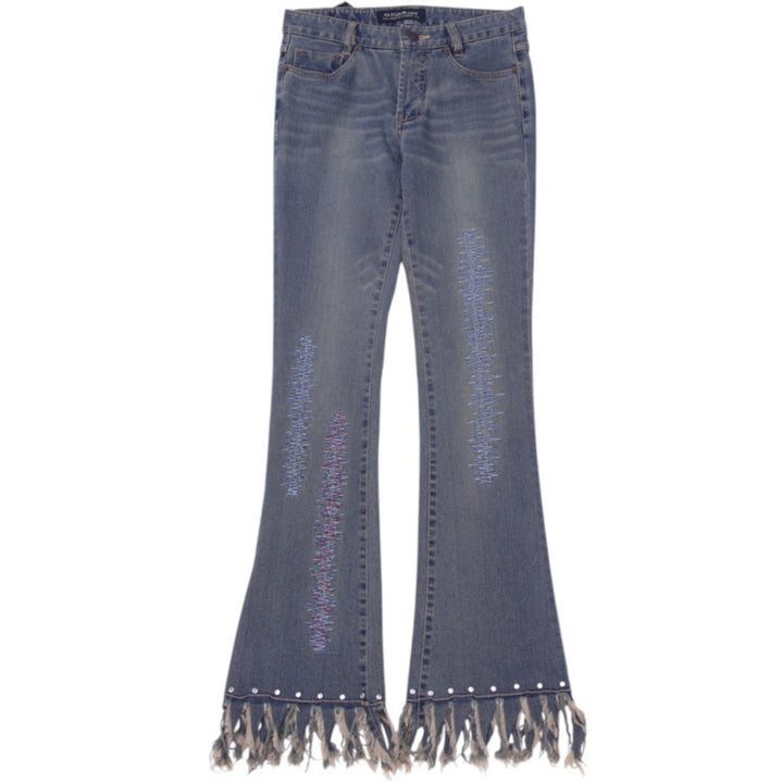 Y2K Ladies G-Jon Jeans Fringed Studded Distressed Flare Jeans Size 26