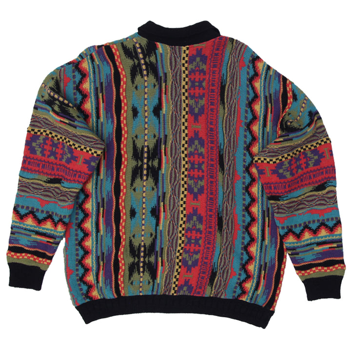 Vintage 90s World of Men's Fashion Coogi Style Knit Red Colorful Sweater | Migration_Jumper & Knitwear - Side | Fashion Rerun