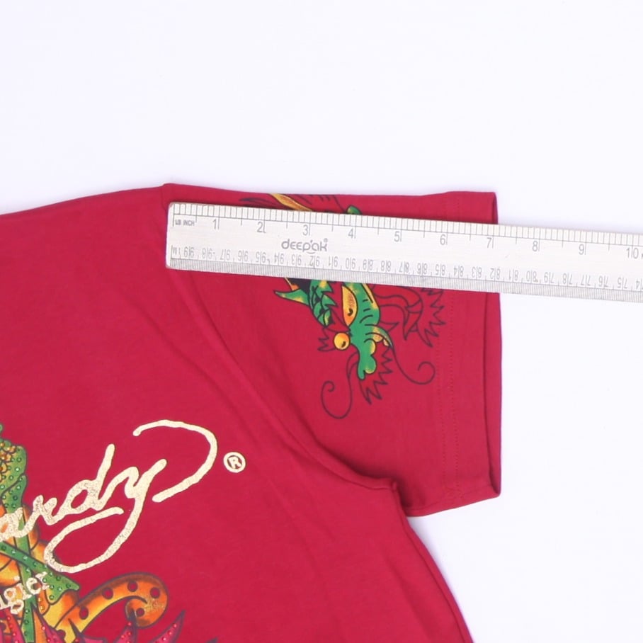 Y2K Mens Ed Hardy by Christian Audigier Dragon Graphic Rhinestone Made in USA S