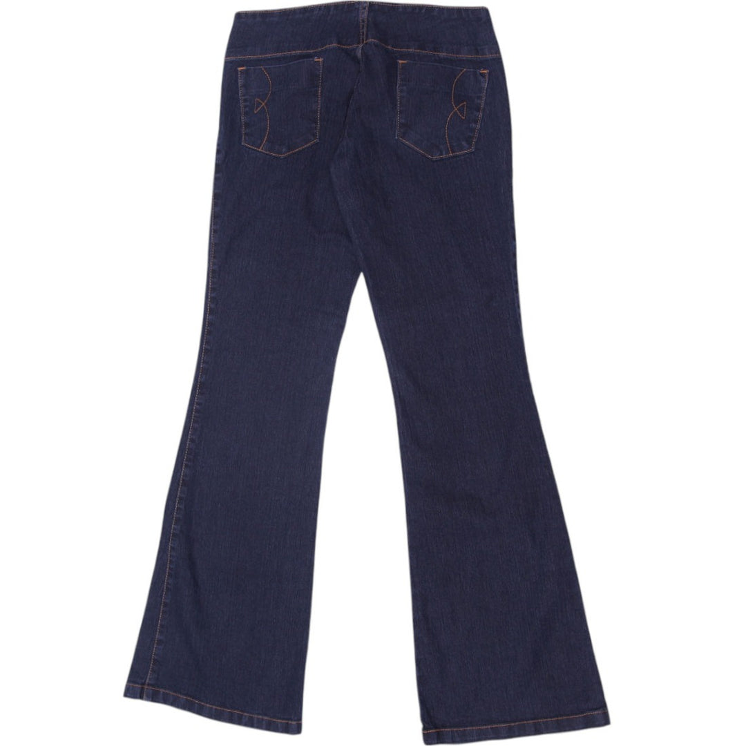 Y2K Ladies Flare Dark Blue Denim Jeans Size 42 | Migration_Jeans & Pants - Side View | Fashion Rerun