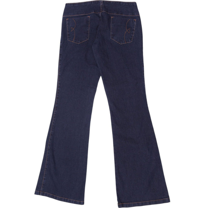 Y2K Ladies Flare Dark Blue Denim Jeans Size 42 | Migration_Jeans & Pants - Side View | Fashion Rerun