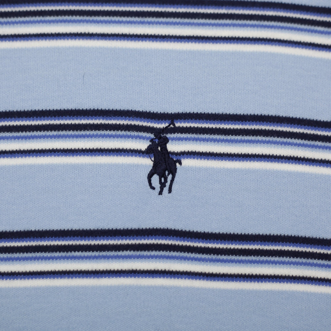 Mens Ralph Lauren Polo Shirt Light Blue Striped Cotton Casual Size XL