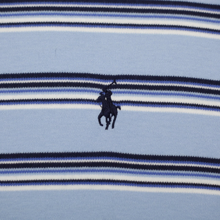 Mens Ralph Lauren Polo Shirt Light Blue Striped Cotton Casual Size XL