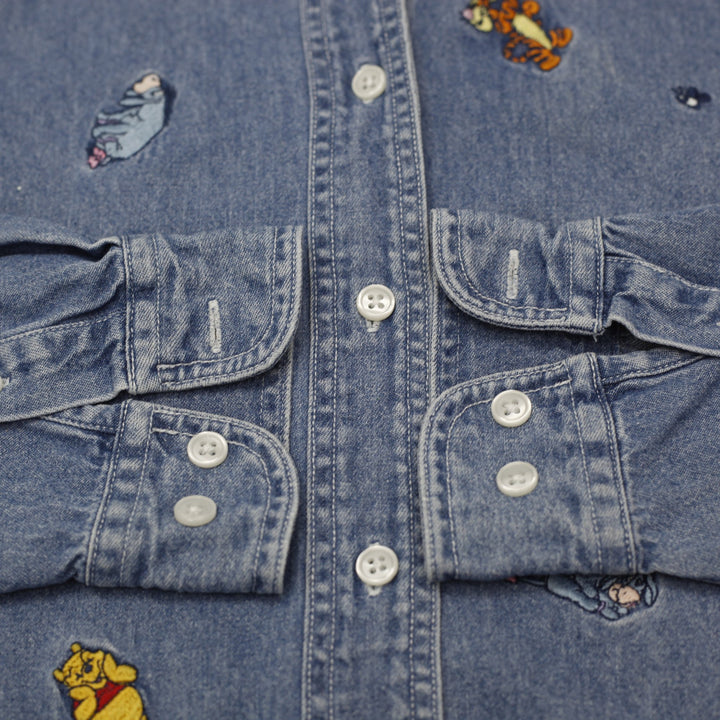 Vintage Mens Disney Denim Shirt Blue Embroidered Cartoon Size M