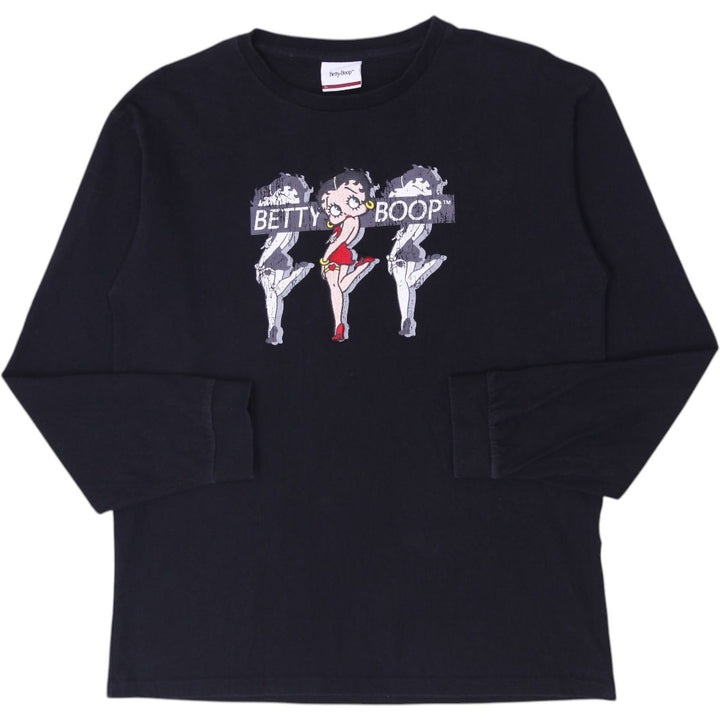 Mens Betty Boop Embroidered Long Sleeve T-Shirt Size L