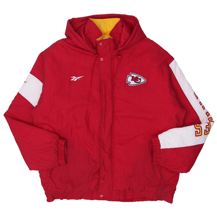 Vintage Reebok NFL Pro Line Kansas City Chiefs Quilted Lined Hooded Jacket Size XL - Fashion Rerun Vintage Migration_Jacket