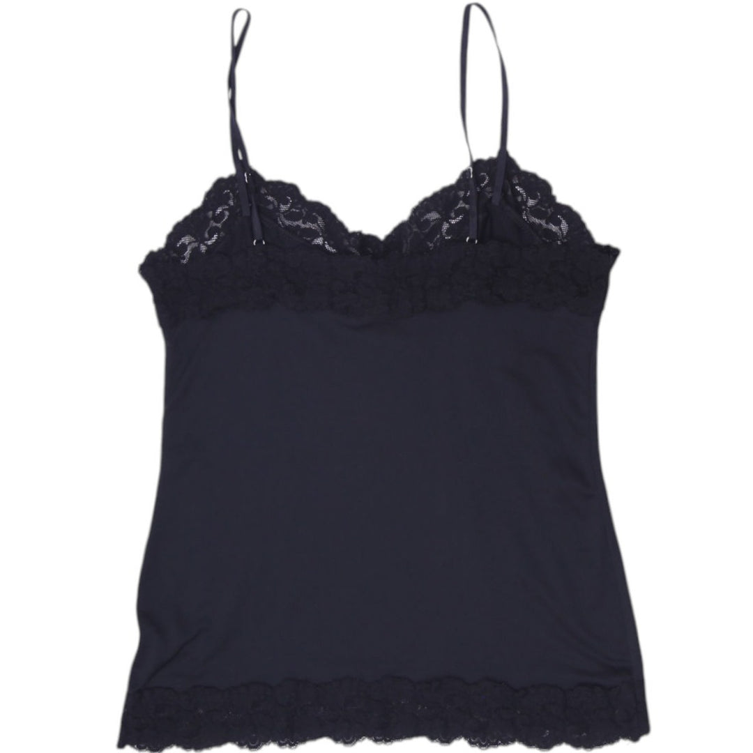 Y2K Ladies White House Black Market Lace Trim Camisole Top Black Size S