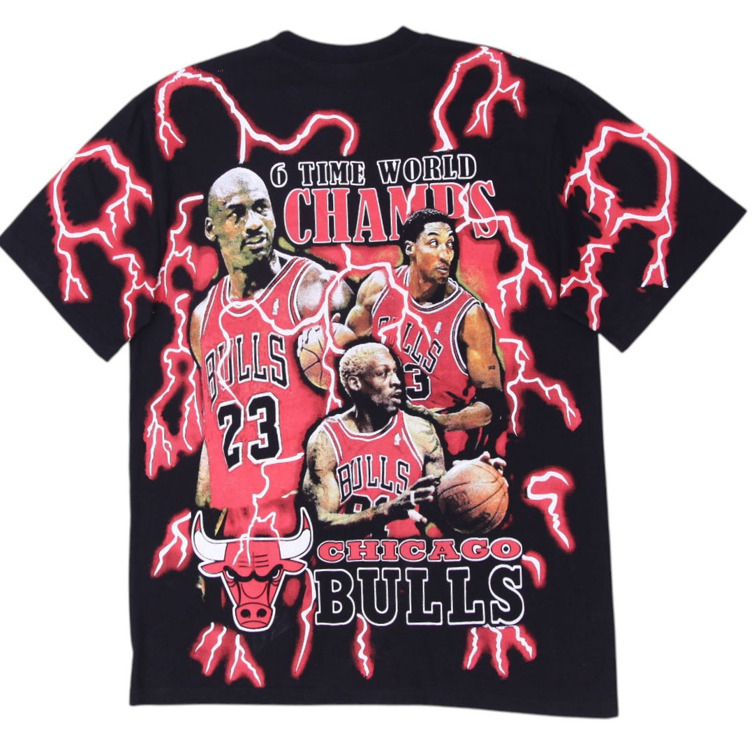 Mens Chicago Bulls 6 Time Champions NBA Boot Leg Lightning T-Shirt Size 2XL | Migration_T-Shirts - Side View | Fashion Rerun