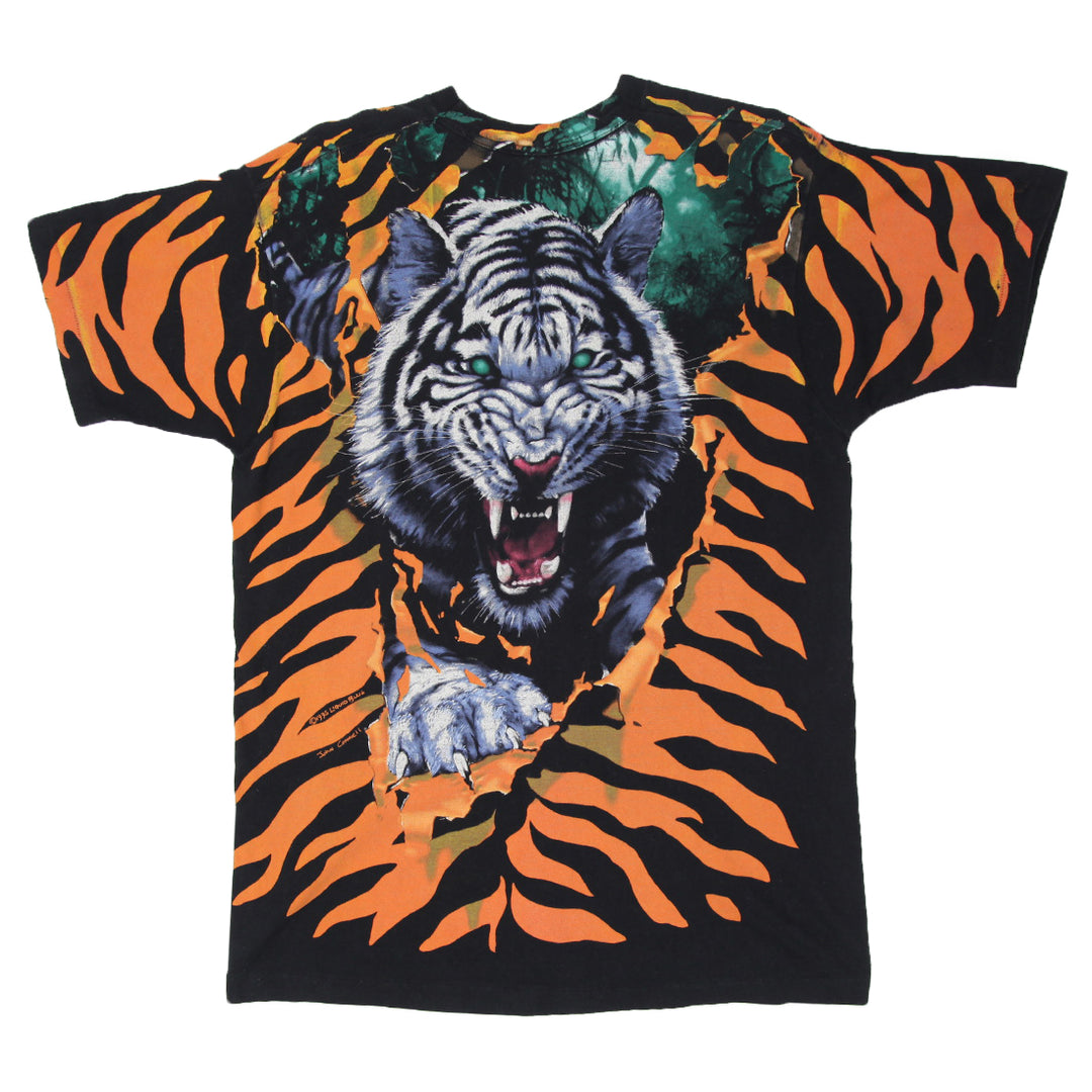 1995 Vintage John Connell Liquid Blue Tiger AOP T-Shirt Single Stitch XL