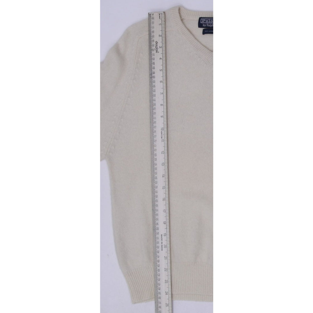 Vintage Polo By Ralph Lauren Cream 100% Lambswool V-Neck Knitwear Sweater Size S | Migration_Jumper & Knitwea | Fashion Rerun