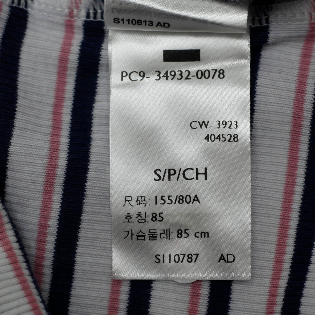 Y2K Ladies Levi’s Pink & Navy Striped Ribbed Knit Short Sleeve T-Shirt Size S