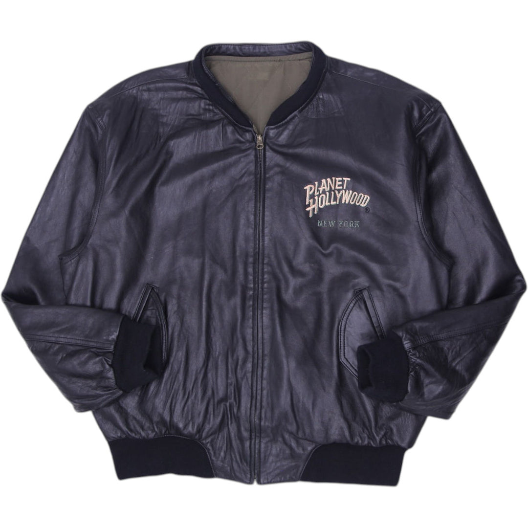 Vintage 1990s Planet Hollywood Las Vegas Brown Genuine Leather Reversible Zip-Up Bomber Jacket Size | Migrati | Fashion Rerun