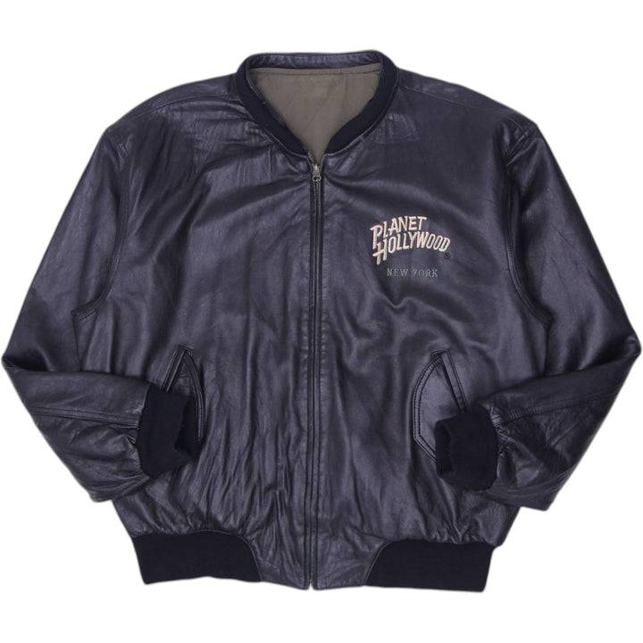 Vintage 1990s Planet Hollywood Las Vegas Brown Genuine Leather Reversible Zip-Up Bomber Jacket Size | Migrati | Fashion Rerun
