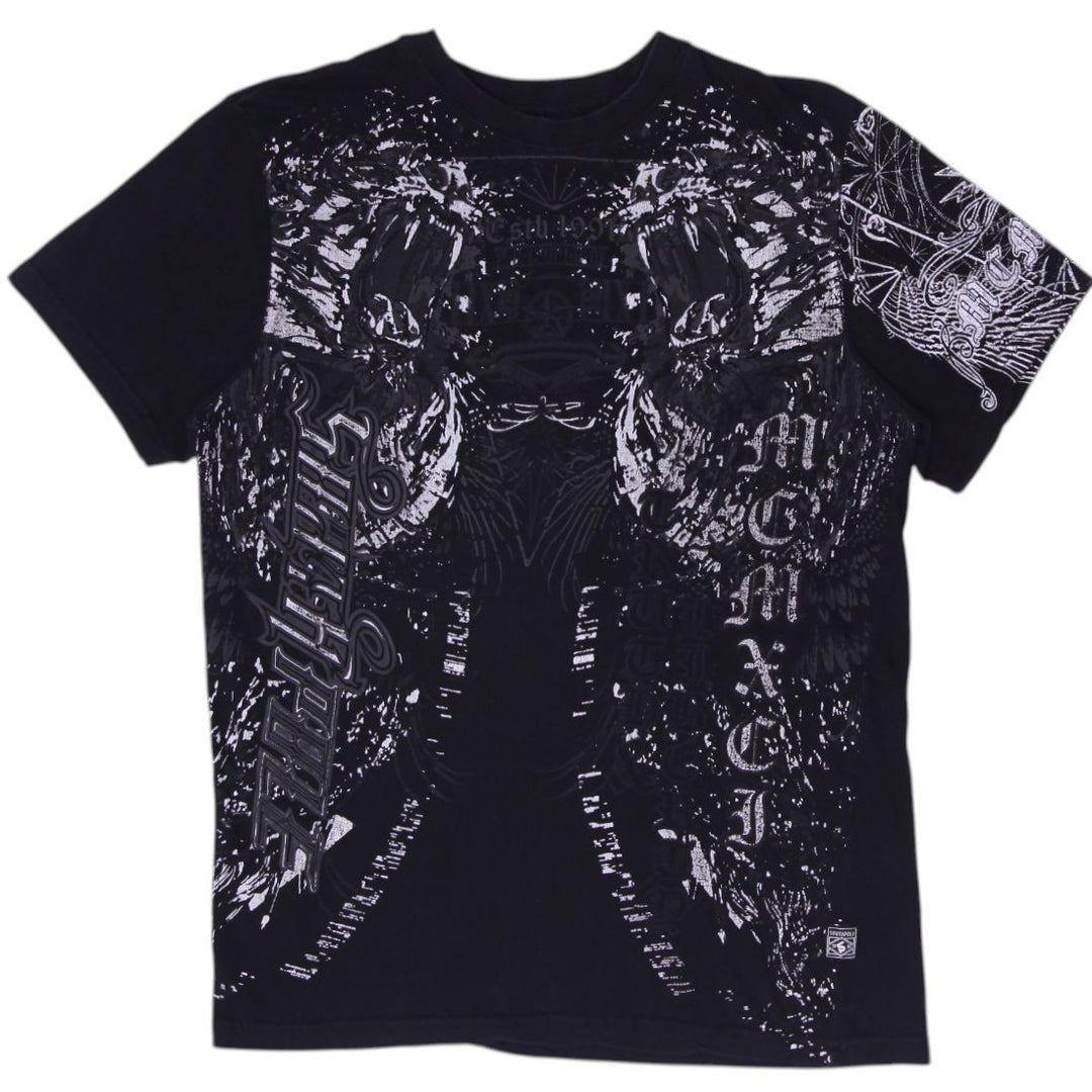 Y2K Mens Southpole Graphic T Shirt Black Y2K Grunge Skater All Over Print Size M