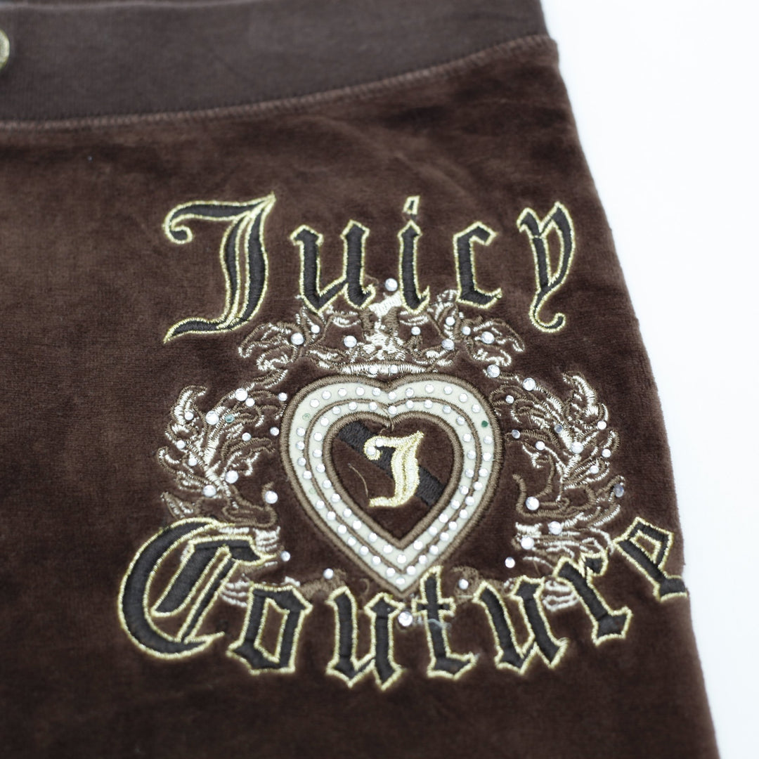 Y2K Ladies Juicy Couture Sweatpants Brown Velour Logo Detail Drawstring