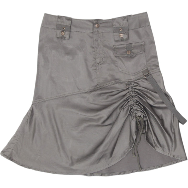 Y2K Ladies Boom Boom Utility Ruched Cargo Olive Midi Skirt Size M