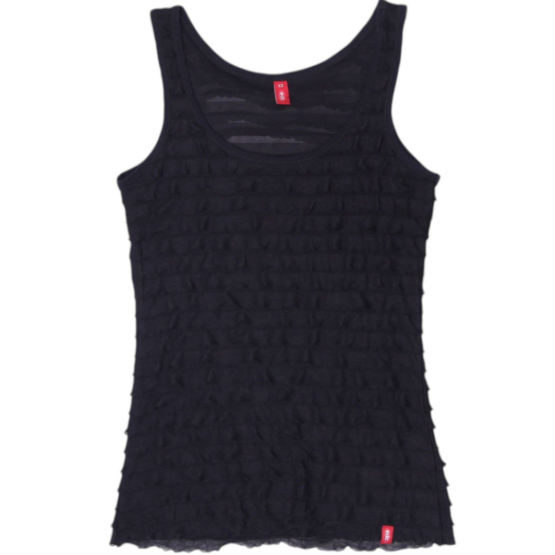 Y2K Ladies EDC by Esprit Black Tiered Mesh Ruffle Tank Top Size XS