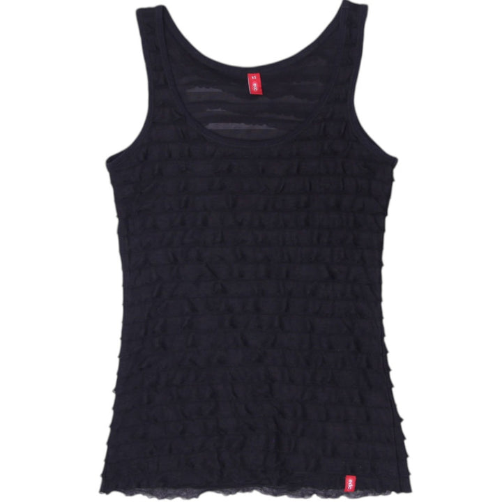 Y2K Ladies EDC by Esprit Black Tiered Mesh Ruffle Tank Top Size XS