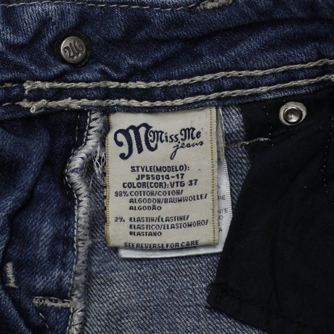 Y2K Ladies Miss Me Bootcut Jeans Blue Distressed Embellished Denim