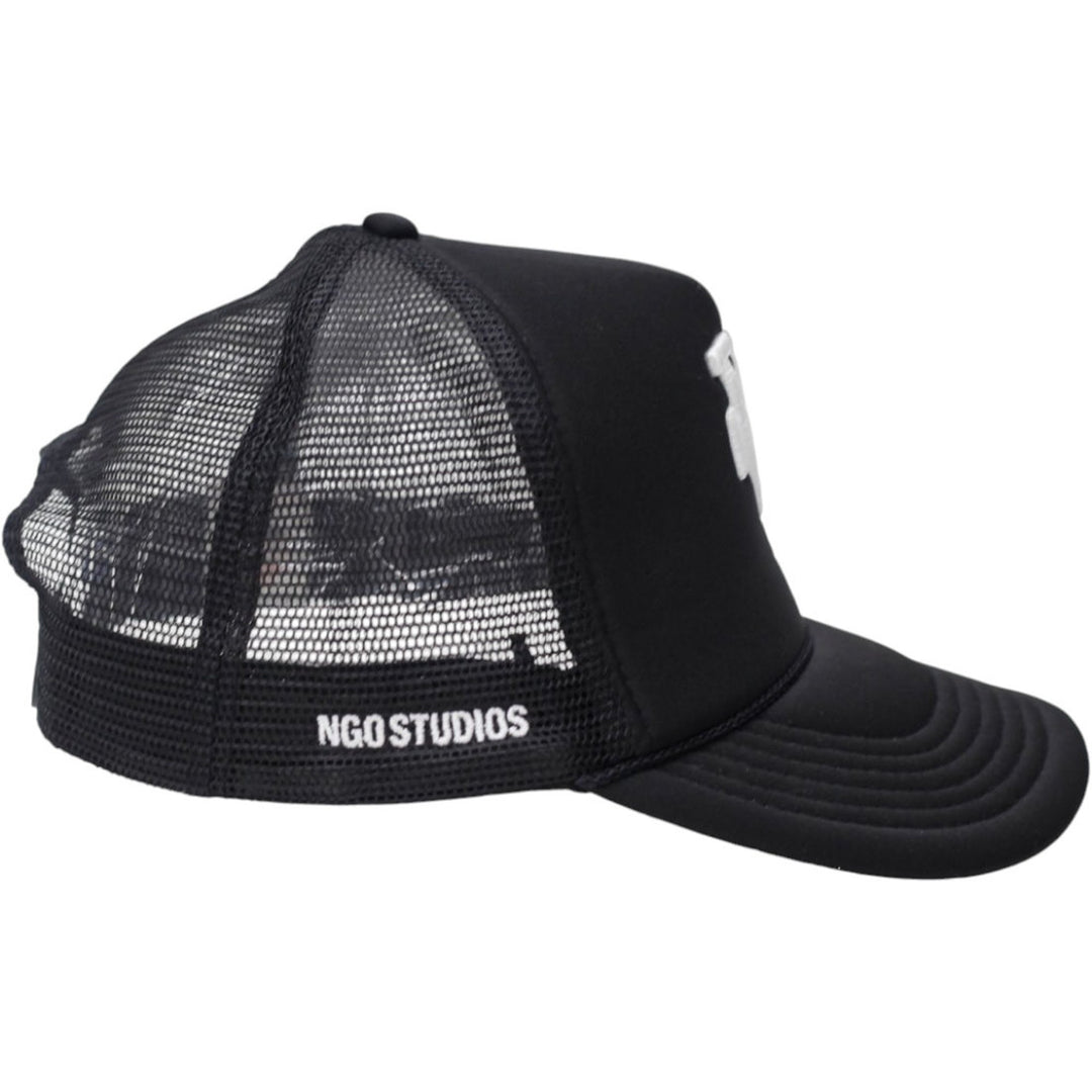 Mens LA Trucker Hat Black Mesh Adjustable Embroidered Logo