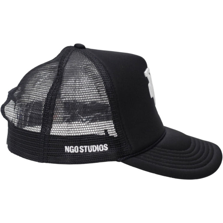 Mens LA Trucker Hat Black Mesh Adjustable Embroidered Logo