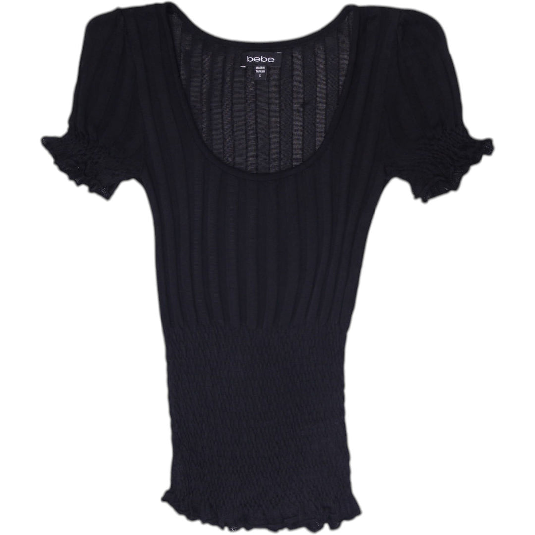Y2K Ladies Bebe Ribbed Knit Scoop Neck Top Size S