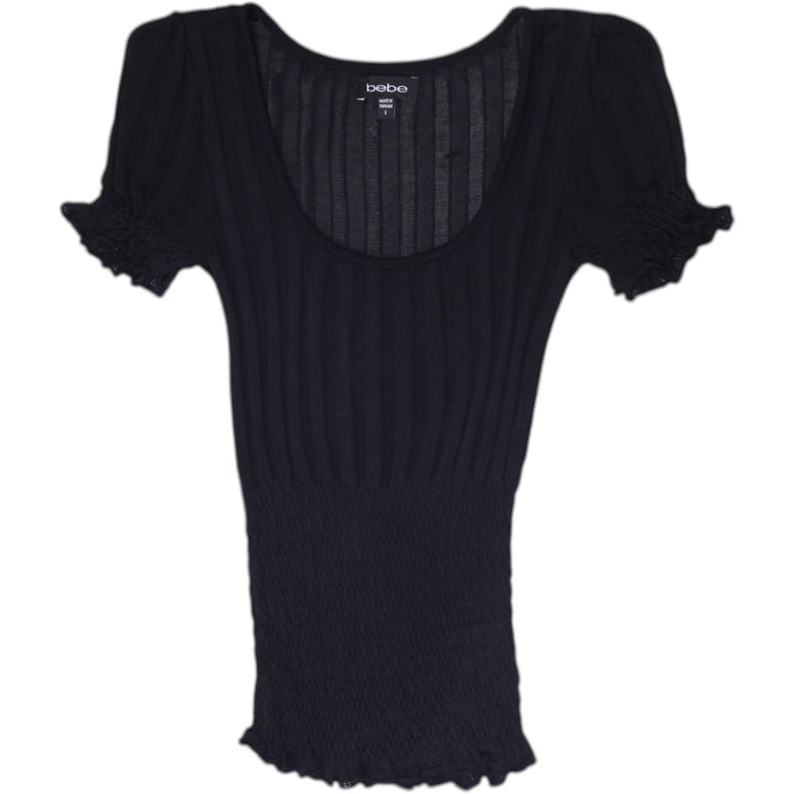 Y2K Ladies Bebe Ribbed Knit Scoop Neck Top Size S