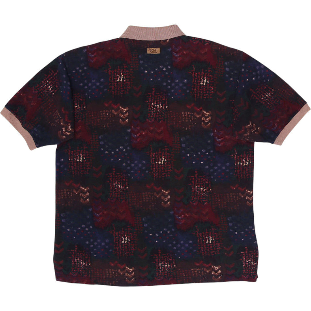 Mens Planet Golf Patterned Cotton Retro Polo T-Shirt Size L