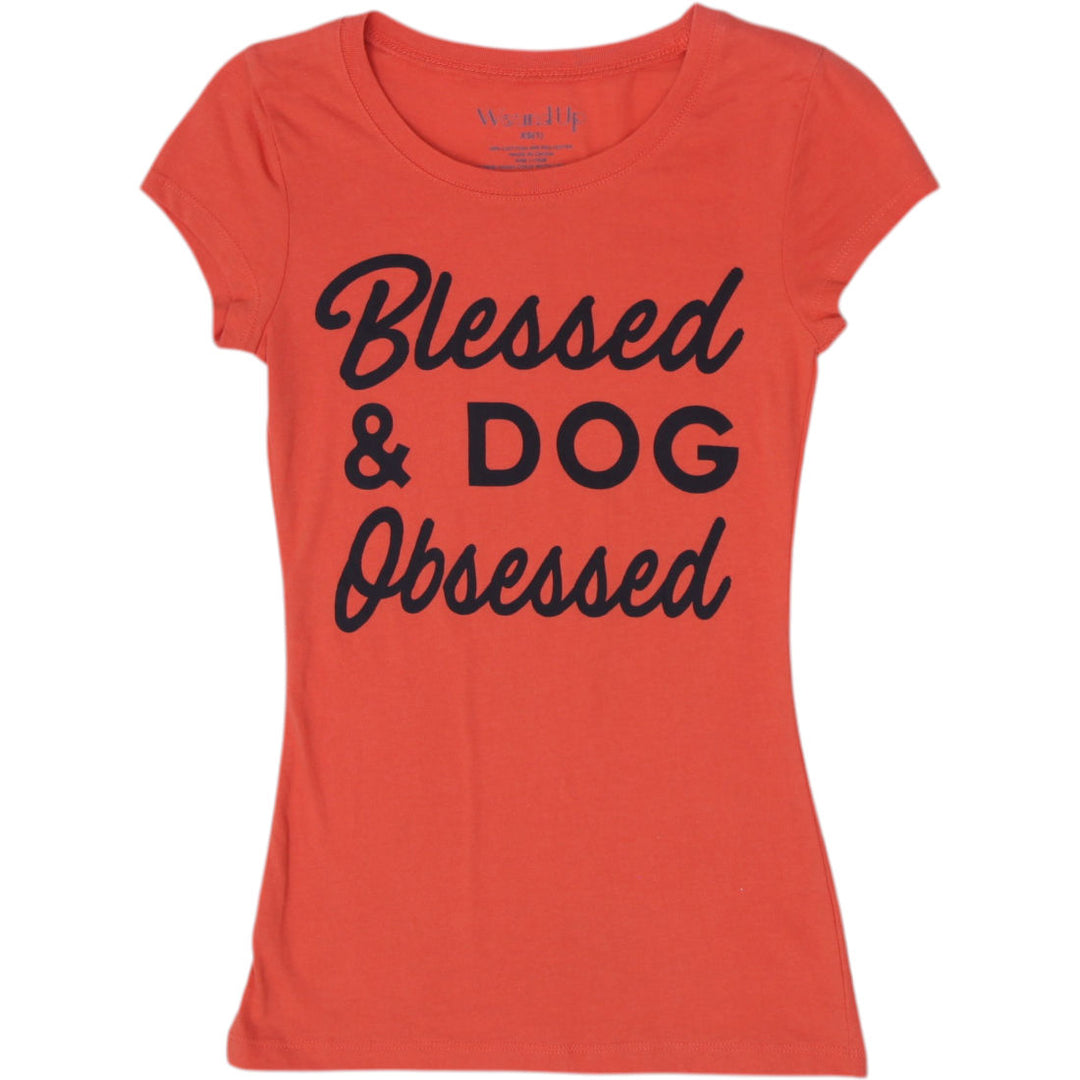 Y2K Ladies Wound Up Orange "Blessed & Dog Obsessed" Graphic Tee Size XS