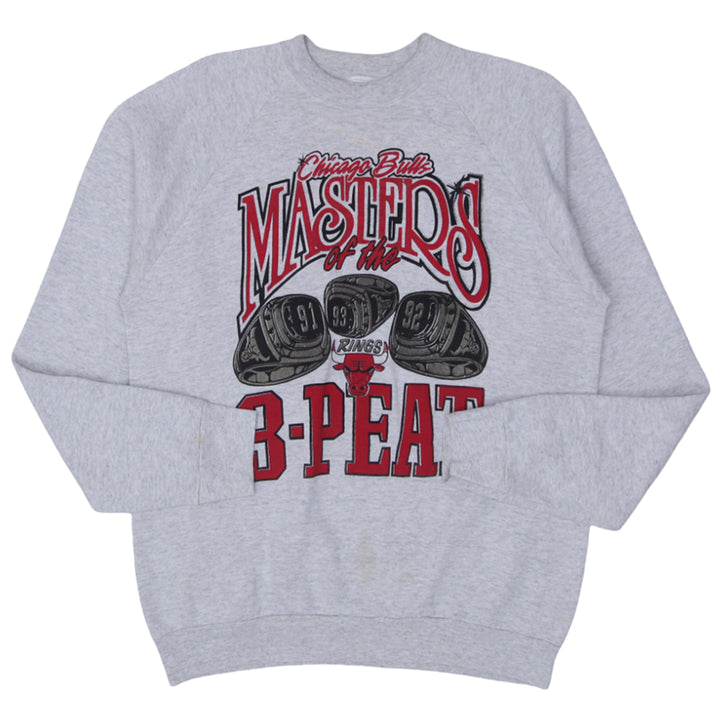 Vintage Chicago Bulls Masters Of The Rings 3-Peat Sweatshirt Fruit of the Loom Gray - Fashion Rerun Vintage Migration_Sweaters