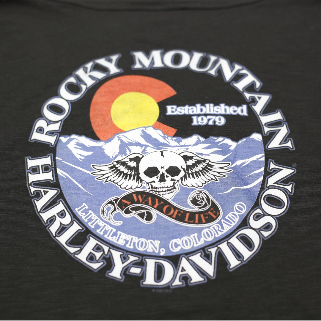 Ladies Harley Davidson Long Sleeve Top Black Graphic Tee