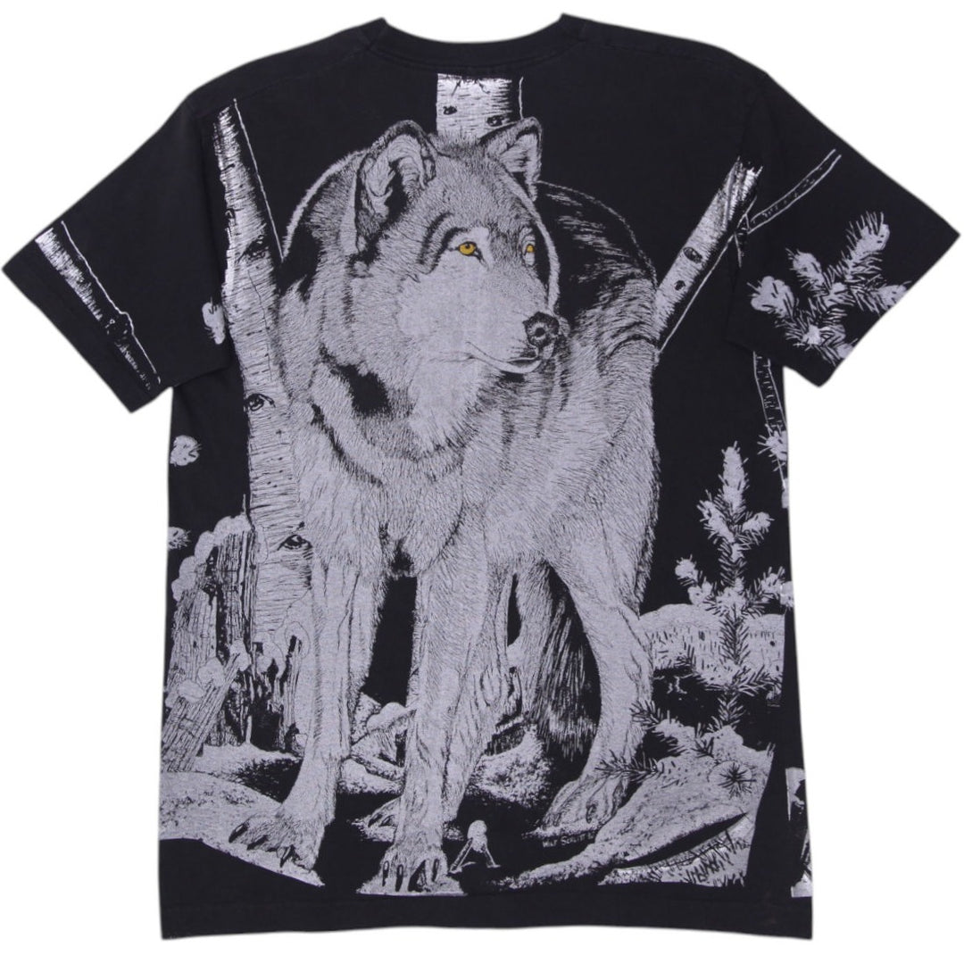 Vintage Mens Fruit of the Loom T-Shirt Black Wolf Graphic Nature | Migration_T-Shirts - Side View | Fashion Rerun