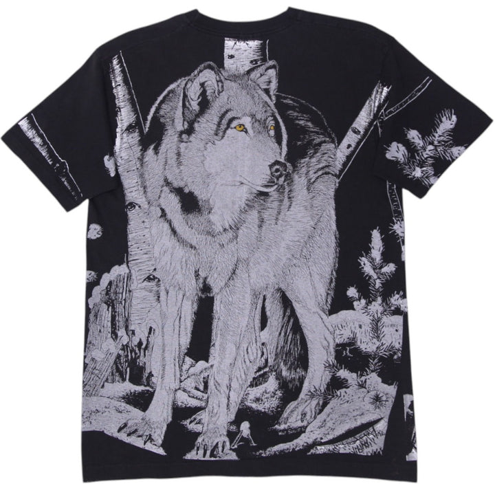 Vintage Mens Fruit of the Loom T-Shirt Black Wolf Graphic Nature | Migration_T-Shirts - Side View | Fashion Rerun