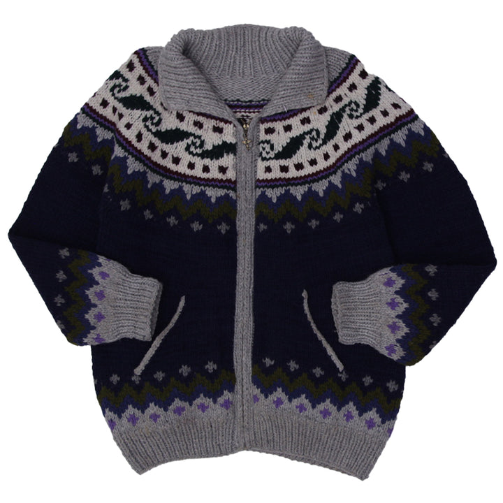 Vintage Fair Isle Design Hand Knit Zipper Sweater
