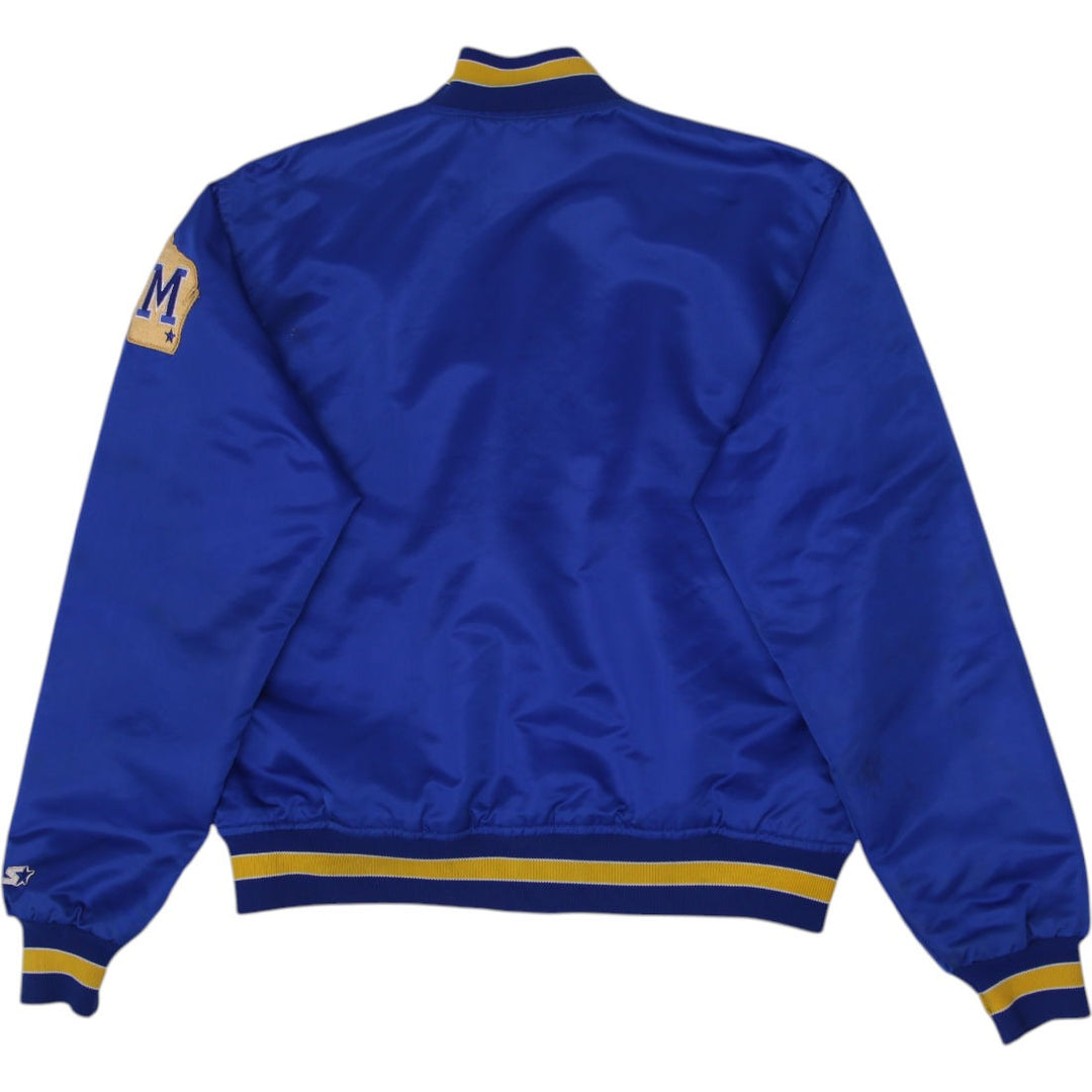 Vintage 90s Starter MLB Milwaukee Brewers Button Up Satin Jacket Size L | Migration_Jackets - Side View | Fashion Rerun